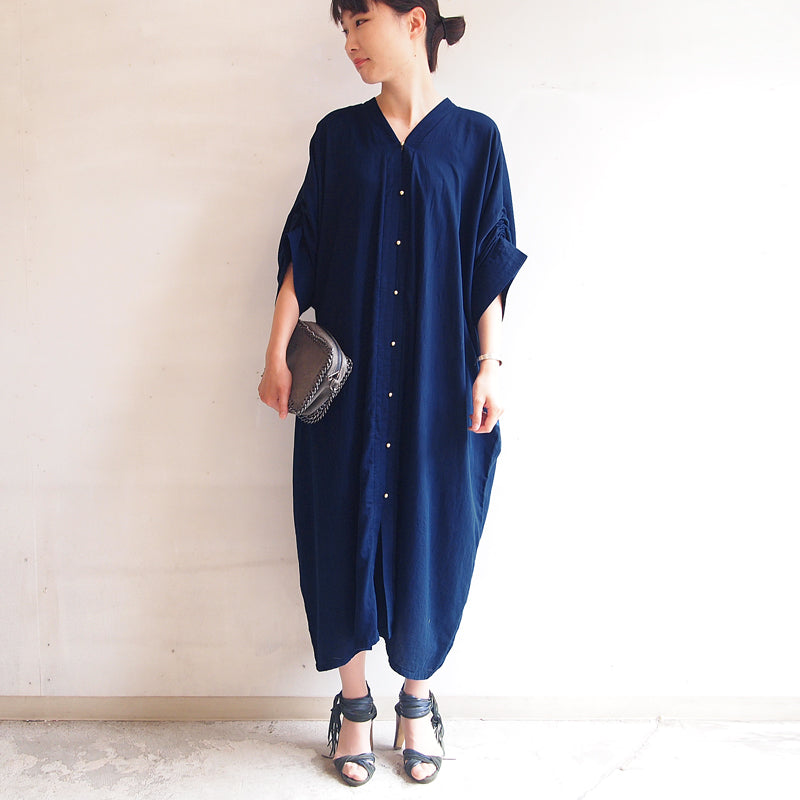 ステッチガウンワンピース/藍染・草木染